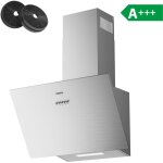 Hotte aspirante inclin�e acier inox 60cm a + + + 650m3 / h avec 2pcs filtre au charbon recyclage ou evacuation ...