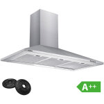 Ciarra - hotte murale 90cm a + + 370 m3 / h 2pcs filtre charbon 3 vitesses evacuation ou recyclage inox ...