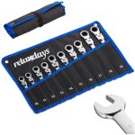 Cl� ajustable jeu de 10, plate, � oeil et cliquet, articulation, 10 - 19 mm, pochette, noir - relaxdays ...