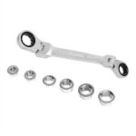 Cl� � cliquet double cr - v avec cliquet articul�, 6 douilles interchangeables, 14 x 19 mm, 7 pi�ces