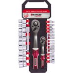 Drakkar equipement - cliquets 1 / 4' et 1 / 2' 72 dents avec 23 douilles de 4  24mm et rallonges - prsentoir ...