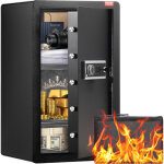 Coffre - fort a porte simple 99 l, 3 facons de deverrouillage, cle, mot de passe et empreinte digitale, ...