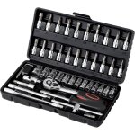 Coffret de 46 cl�s � cliquet et douilles en acier crv - dents de 6, 35 mm (1 / 4 ) avec mallette de rangement ...