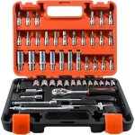 Coffret de 53 cl�s � douille avec cliquet 1 / 4 pouce et bo�te de rangement en plastique pour la r�paration ...
