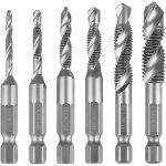 Coffret de 6 forets et tarauds combin�s, m3, m4, m5, m6, m8, m10, avec queue hexagonale de 6 mm, capable ...