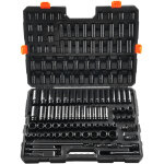 Coffret douilles a chocs 3 / 8' et 1 / 2', sae et metrique, kit pour cle a cliquet 130pcs, en acier allie ...