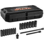 Coffret douilles a chocs profondes 3 / 8' 9, 5 mm, metrique 8 - 22 mm, kit pour cle a cliquet 18pcs, ...