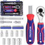 Coffret de douilles et embouts 34 pices, mini cls  cliquet 1 / 4' double tte 2 - en - 1, tournevis ...