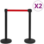 Colonnes avec bandes 4 pcs barri�re d'a�roport fer noir cfw649155