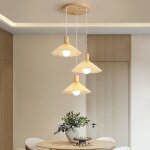 Comely - 3 lampes suspension luminaire vintage lustre industriel en bois m�tal r�tro plafonnier abat ...