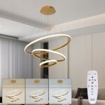 Comely lustres led en bois plafonnier, luminaire en bois � 3 anneaux � intensit� variable, lampe � suspension ...