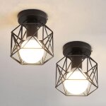 Comely - lot de 2 plafonnier industrielle en mtal cage carr, 15cm lustre abat - jour fer luminaire ...