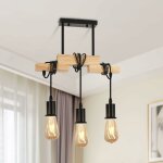 Suspension luminaire industriel en bois avec 3 ttes d'clairage e27 pour salon cuisine salle  manger ...