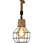 Comely - suspension luminaire industrielle lustre bois et corde hauteur rglable lampe vintage noir e27 ...