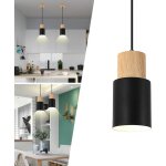 Comely suspension luminaire vintage, plafonnier industriel rglable e27, lustre rtro en bois pour cuisine, ...