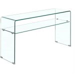 Console rectangulaire l. 125 cm verre tremp� et �tag�re vitr�e - ice