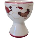 Coquetier blanc en c�ramique motif poules