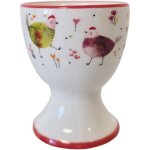 Coquetier blanc en c�ramique motif poules