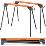 Costway lot de 2 tr�teaux de sciage pliables m�talliques charge 500 kg, tr�teaux portable avec 2x4 bras ...