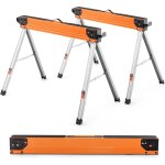 Costway lot de 2 tr�teaux de sciage pliables m�talliques charge 500 kg, tr�teaux portable avec 2x4 bras ...