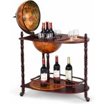 Costway - bar globe terrestre vintage mappe monde en bois d'eucalyptus avec roulette pour stocker bouteilles ...