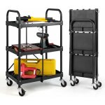 Costway - chariot  outils pliant  3 niveaux avec roues universelles 4 rainures et mains courantes servante ...