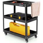 Costway chariot  outils roulant  3 niveaux charge 120 kg avec poigne, chariot servante d?atelier en ...