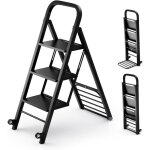 Costway - escabeau et diable 2 en 1 pliant en mtal robuste, chelle  3 marche larges diable convertible ...