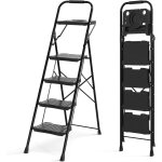 Costway escabeau m�tallique 4 marches avec plateau porte - outils, �chelle pliante avec p�dales larges ...