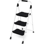 Costway escabeau pliable 3 marches avec main courante rembourr�e & p�dales antid�rapantes, �chelle l�g�re ...