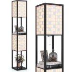 Costway lampadaire � motif quadrill�, lampe sur pied avec 2 �tag�res & 2 abat - jours, interrupteur � ...
