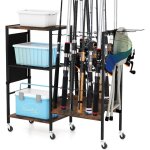 Costway - support canne a peche, porte canne a peche pour garage, chariot de rangement  3 tage, support ...