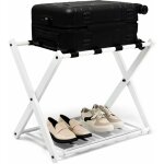 Costway - support de valise pliable avec 2 etages et 4 sangles, porte - valise fabriqu par des tubes ...