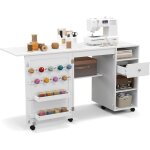 Costway table de couture pliante, meuble machine � coudre avec 4 compartiments ouverts et 1 tiroir de ...