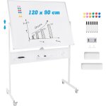 Costway - tableau blanc effacable sur pied 120 x 90 cm, double face, tableau blanc roulette, 2 hauteur ...