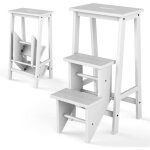 Costway - tabouret escabeau en bois d'hva pliant, marchepied 3 marches, escabeau multifonctionnel avec ...
