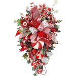 Couronne de no�l porte d'entr�e, guirlande de no�l artificielle avec bowknot canne � sucre, couronne ...