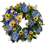 Couronne de porte d'entr�e en tournesol, drapeau ukrainien, d�cor de printemps, couronne ukrainienne ...
