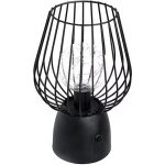 Lampe de table industrielle, retro lampe de chevet de cage en mtal noir alimentation par piles avec ...