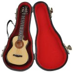 Mini miniature wooden wood acoustic guitar musical instrument home collection with case for home (1 pcs, ...