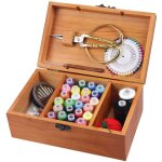 Crea - wooden sewing basket / sewing box with sewing kit accessories - box for organizer with wooden ...