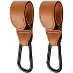 Crochet pour poussette, lot de 2 crochets fixation avec mousqueton, universel pour sacs � langer, marron. ...