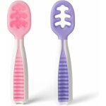 Cuill�res d'apprentissage pour b�b� 2 cuill�res en silicone pr�fabriqu�es formateur d'aliments pour b�b� ...