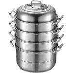 Cuiseur vapeur en acier inoxydable  5 couches - 32 cm - empilable - avec couvercle en verre - pour la ...
