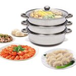Cuiseur � vapeur en acier inoxydable - multifonctions - avec couvercle en verre - 3 couches - 28 cm
