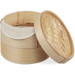 Cuiseur vapeur bambou, panier asiatique avec 2 �tages, pour dim sum, riz, bamboo steamer, � 20, 5 cm, ...