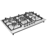 Cuisini�re � gaz 5 feux, 86 x 51 x 12 cm, double installation, en acier inoxydable, table de cuisson ...