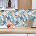 Cyslmuk - 6 pi�ces carreaux de sol � carreaux bleus et jaunes (20 x 20 cm) - carreaux autocollants pour ...