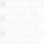 Cyslmuk - mennitr lot de 10 pi�ces, carrelage autocollant blanc, cr�dence adh�sive cuisine salle de bains, ...