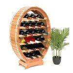 Dandibo - casier � vin en bois tonneau � vin debout 24 bouteilles naturel casier � bouteilles porte - ...